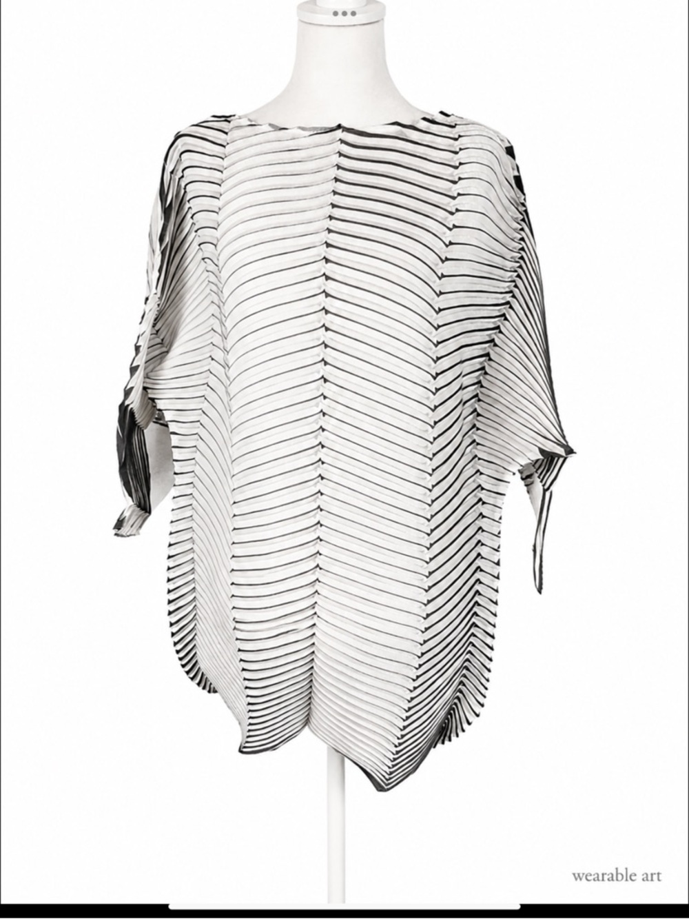 Pleatshop Black White Pleated Tunic Top One Size Wearable Art